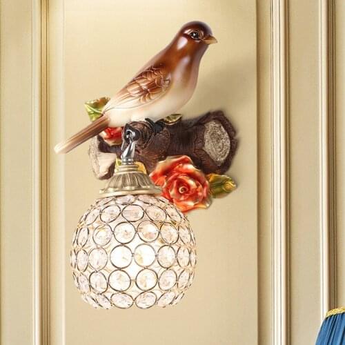 Wall Lamps Classic LED Art Bar K9 Crystal Bird Wall Lamp Lighting Fixture Resin Wall Light Sconce For Bedroom Corridor Lamp G674