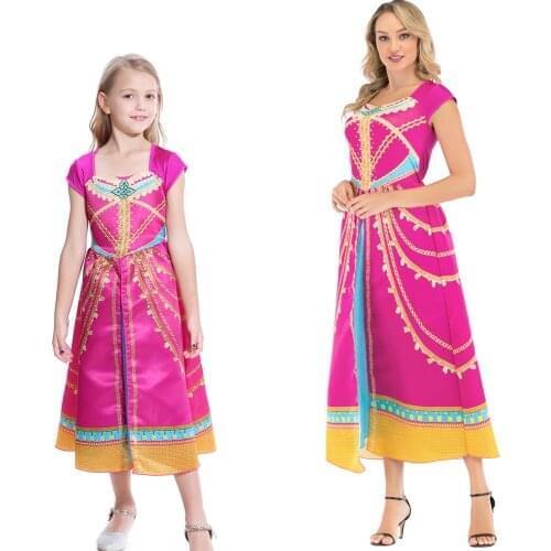 Women Aladdins lamp jasmine cosplay Costume for girls childrens dress jasmine princess dress Performance Costume Cosplay Wig