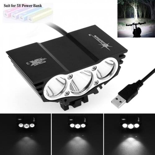 Outdoor Aluminum Alloy Cool White Light Color X3 XM-L T6 LED 4-Mode Bicycle Head Light Cycling Front Lamp Headlights 5V USB