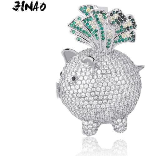 JINAO New Piglet Prong Setting 3A+CZ stones Gold Silver color Plating Zircon Shiny Hip Hop Necklace& Pendant for Men Women Gift