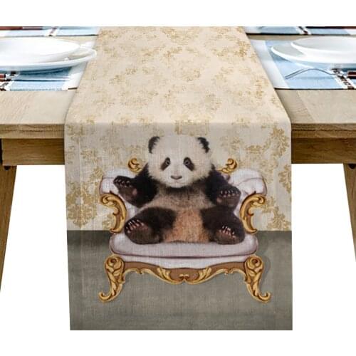 Panda Sitting On The Couch Retro Table Runner Wedding Table Decoration Dining Table Decor Placemat Christmas Decor Tablecloth