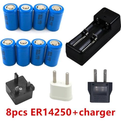 ER14250 LS14250 ER14250H 1/2AA 3.6V/3.7V 14250 280mah Rechargeable Li-ion lithium batteries(8 battery +1 charger)