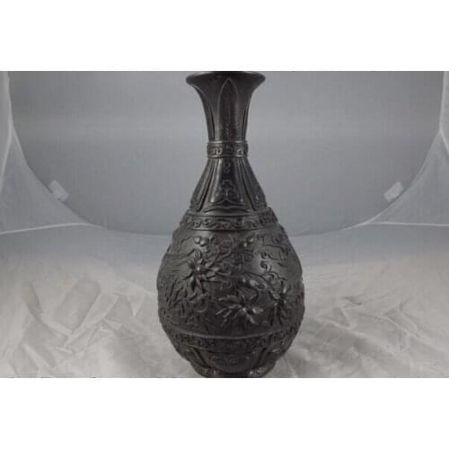 Song voge gem S1435 Chinese Palace Royal Old Pure Copper Bronze Lucky Flower Phoenix Bird Pot Vase