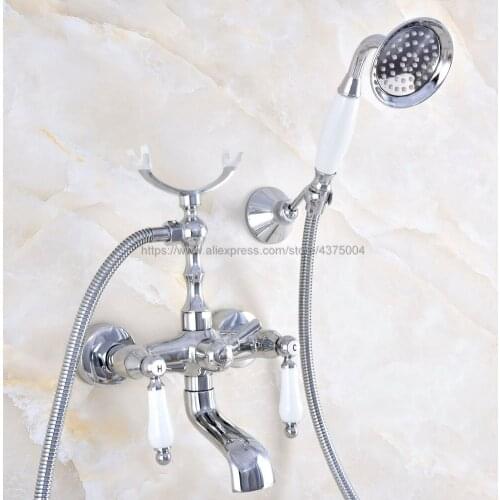 Polished Chrome Bathroom Tub Faucet Telephone Style Bathroom Bathtub Wall Mounted With Handshower Swive Tub Spout Nna702