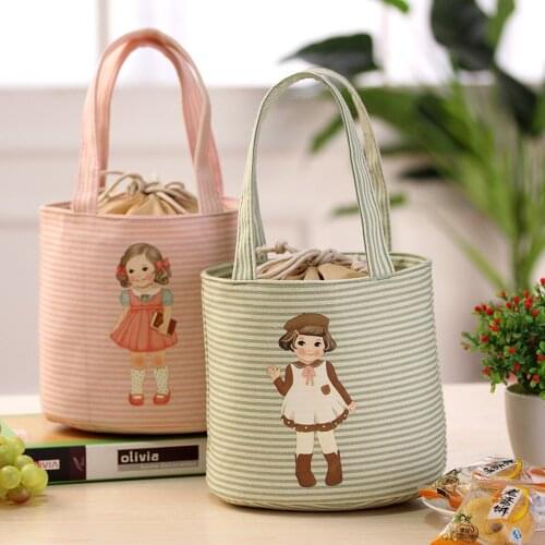 Portable Doll Printed Lunch Bag Thermal Insulated Tote Lunch Box Storage Bags Cute Cooler Bag Lunch Dinner Pouch Container