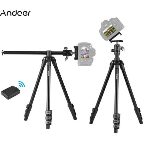 Andoer Q160H Portable Camera Tripod Horizontal Mount Professional Travel Tripod with Remote Control for DSLR Cameras Smartphones