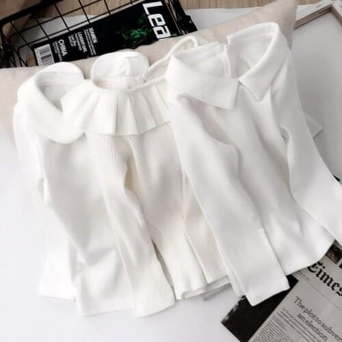 2-7 Y Toddler Girls Shirts 2021 Spring New Kids Girls Long Sleeve Tshirt Baby Cotton Lapel White Tops Child Solid Soft T Shirt