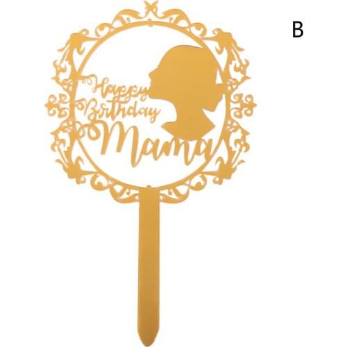 New Happy Birthday Mommy Daddy Acrylic Cake Topper Gold Mirror Cake Topper For Father Mother Birthday Party Cake Decorations