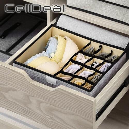 Underwear Foldable Storage Box Bra Socks Ties Divider Drawer Closet Organizer with Lid 1/13 Grid Home Cotton Linen Organizer