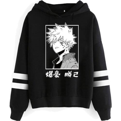Harajuku My Hero Academia Hoodies Japanese Anime Bakugou Katsuki Printed Mens Striped Hooded Sweatshirt Pullover Tops