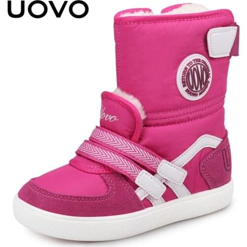 UOVO 2020 Water Repellent Kids Boots Fashion Snow Boots Children Winter Shoes Beatiful Girls Short Boots With Fur #26-39