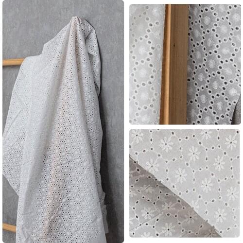 High quality cotton fabric White hollow out embroidery tissu Wedding dress one-piece dress material