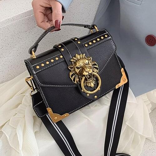 Female Fashion Handbags Luxury Girls Crossbody Bags Totes Woman Metal Lion Head Brand Shoulder Purse Mini Square Messenger Bag