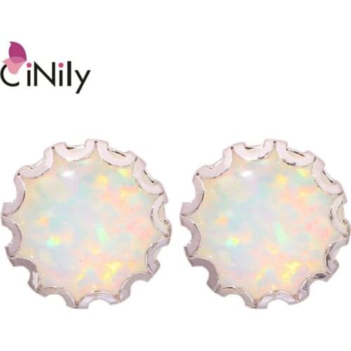 CiNily Created White Fire Opal 10mm Silver Plated Wholesale Distinctive for Women Jewelry Stud Earrings 10mm OH3212