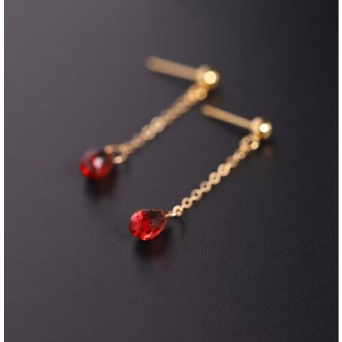 DAIMI 4-5mm Faceted Drop Garnet Earrings Natural Gemstones 14k Gold Filled Ear Line Earrings For Women