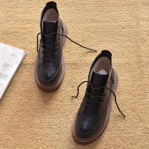 Ladies high-top leather shoes PU lace-up non-slip Martin boots black gray brown womens shoes