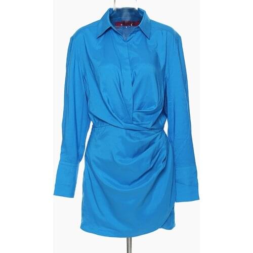 SeeBeautiful Stitching Irregular Loose Dress Lapel Long Sleeve Waist Side Zipper Women Summer Autumn 2021 New Fashion G212