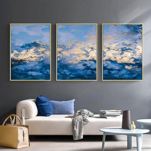 Blue Golden Mountain Abstract Wall Art Luxury Painting Canvas Prints Contemporary Picture Home Living Room Decoration