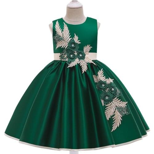 Princess Green Satin Flower Girl Dresses Girls Pageant Dresses First Communion Dresses Evening Party Dresses