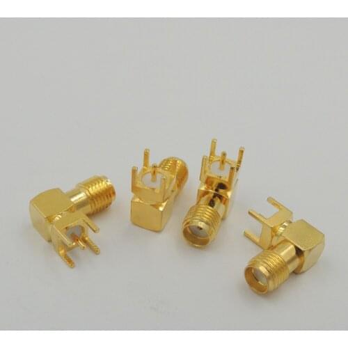 Free Shipping Gold Tone SMA Female jack Right Angle Type PCB Solder Mount RF Connector