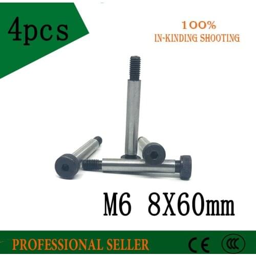4 Pieces M6 Threaded 8 x 60mm 12.9 Grade Alloy Steel Hexagon Socket Head Shoulder Screw Bolt
