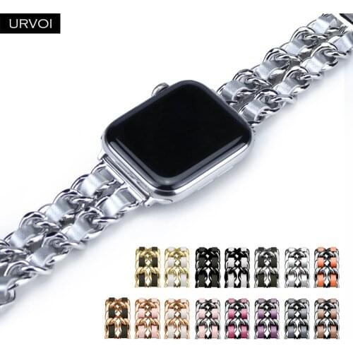 URVOI link bracelet for apple watch series 6 SE 5 4 3 chain for iwatch Swift Leather strap 38 40mm elegance girls wrist band