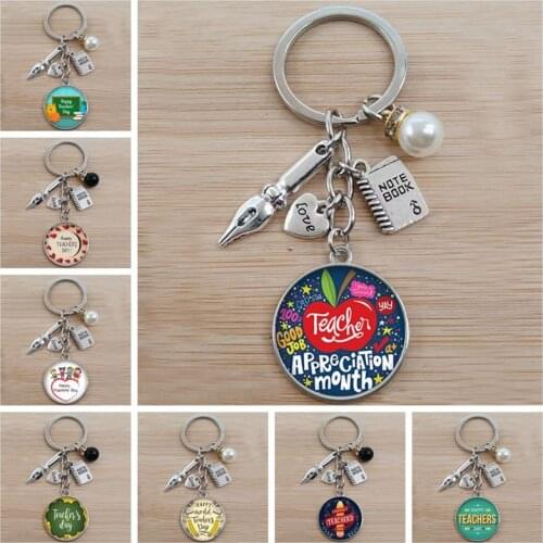 Teachers Day gift keychain, cabochon crystal glass pendant keychainhigh-quality keychainThank you teacher for your inspiration