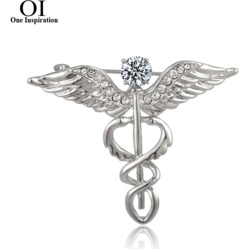 OI Crystal Rhinestone Wing Snake Shape Brooches Corsage Double Animal Medical Style Hospital Badge Pins