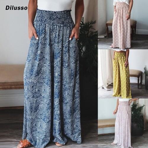 Breathable Thin Chiffon Floral Straight Wide Leg Pants Women Summer High Waist Loose Drape Ice Silk Printed Mopping Casual Pants