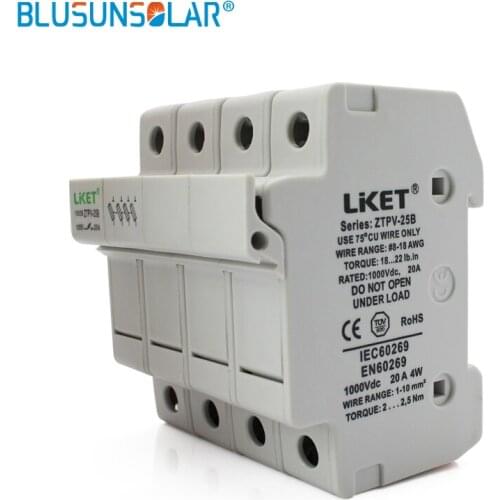 1 Piece Wholesale DC1000V 20A 4 Pole DIN Rail Mount Fuse Holder For Solar Protection