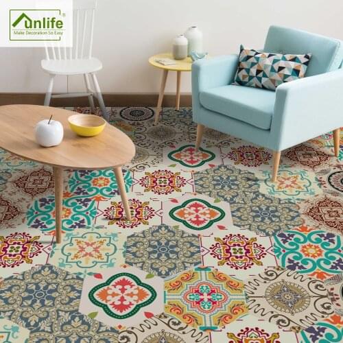 Funlife Baroque Decor DIY Floor Stickers Geometry Self-Adhesive Removable Waterproof Anti Oil Wall Art Living Room Bedroom DB050