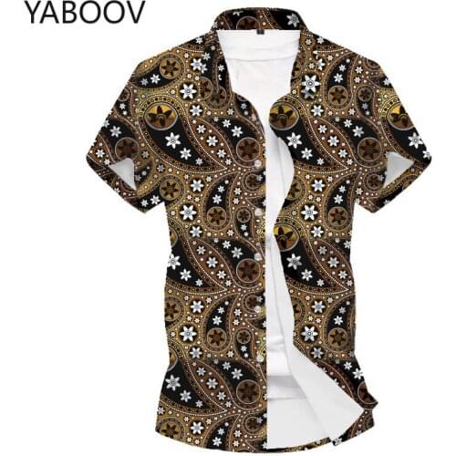 Mens Hawaiian Aloha Shirt Vintage Casual Button Down Floral Print Summer Beach Shirts for Men Camisa