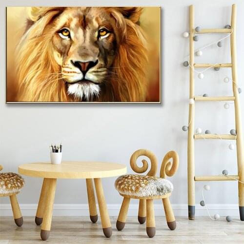 Gold Lion Animal Canvas Painting Modern Fashion Animal Pictures Poster and Printing For Living Room Home Decoration Wall Artwork