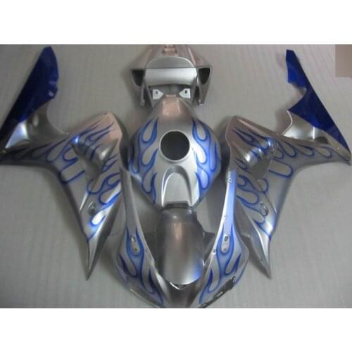 Motorcycle Fairing kit for HONDA CBR1000RR 06 07 CBR 1000RR CBR 1000 RR 2006 2007 Blue flames silver Fairings set+gifts HF34