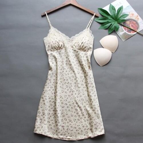 Lace Home Dressing Gown Women Nightwear Summer New Sleepwear Intimate Lingerie Leopard Mini Nightgown Satin Nightdress