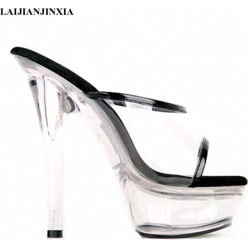 LAIJIANJINXIA New Design Women Pole Dancing Shoes Transparent Platform 15 Cm High Heel Slippers Party Sexy Dance Shoes