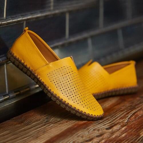 Fashion Leather Cowhide Mens Loafers Fashion Handmade Soft Leather Solid Color Non-slip Mens Boat Shoes XL