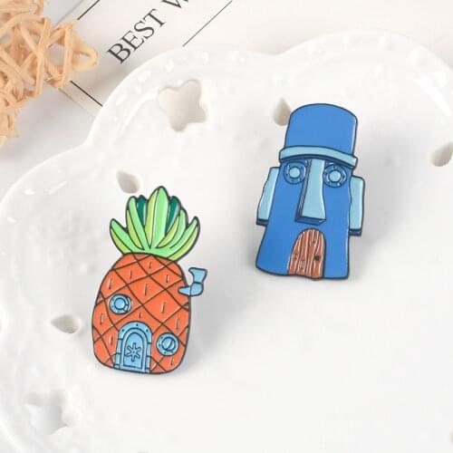 Cartoon BoB Pin ! Masks House Pineapple House Squidward Sponge Baby Hard Enamel Pins Backpack Denim Badge For Gift