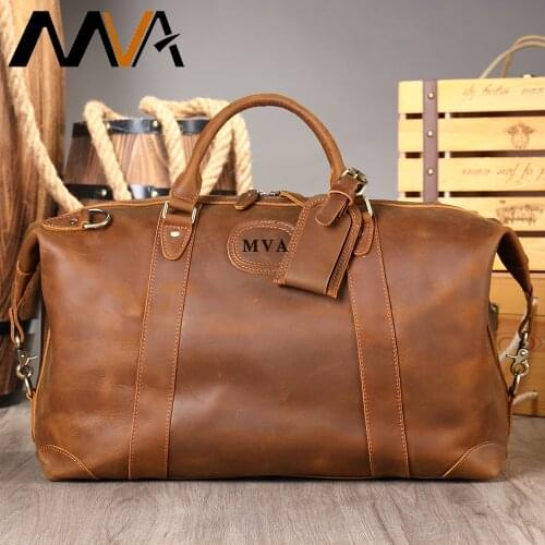MVA Luggage Bag Weekend Crazy Horse Leather Duffel Bags For Men Retro Weekender Bag Travel Man Women Large Hand Luggage For Mans