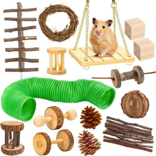 Hamster Toy Sets Natural Wooden Play Molar Toys for Rabbit Guinea Pig Gerbils Animal Pets Molar Entertainment Toys Pet Supplies