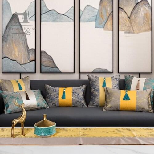 New Patchwork Pillowcases Jacquard Fabric Home Decor Cushion Cover Sofa Waist Cushion Patchwork Pillow Cases housse de coussin