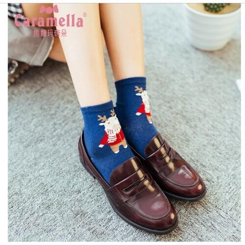 Caramella Christmas Series Women Socks Cute Cartoon Animal Eyes Pattern Deer Dragon Ladies Socks Kawaii Funny Novel Girls Socks