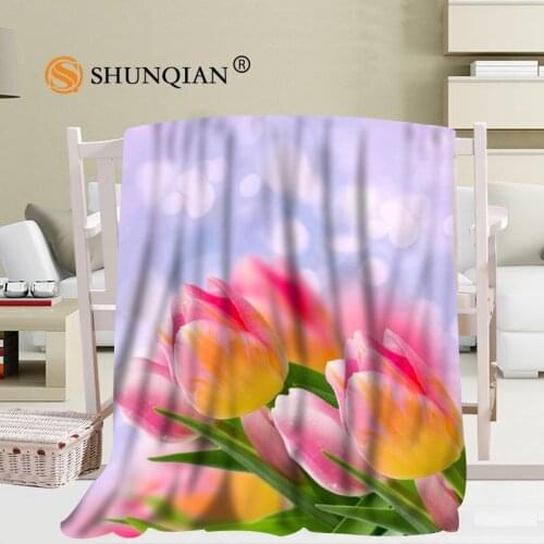 Custom Tulips Blanket Office Sofa Blanket Portable Soft Blanket Bed Plane Travel Adult Home Blanket