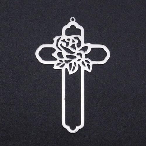 Hollow Cross Pendant 62.5*40mm Big Stainless Steel DIY Jewelry Accessories Lotus Charms for Jewelry Making Bulk