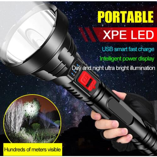 Intelligent Power Display 3 Mode XPE Portable Tactical LED Flashlight Waterproof ABS Plastic Durable Outdoor Emergency Torch 10"