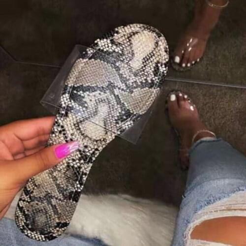 Transparent Serpentine Slippers Women Flip Flops Sexy Peep Toe Flat Shoes Women Flats Rubber Home Slippers Shoes Women Spring PU