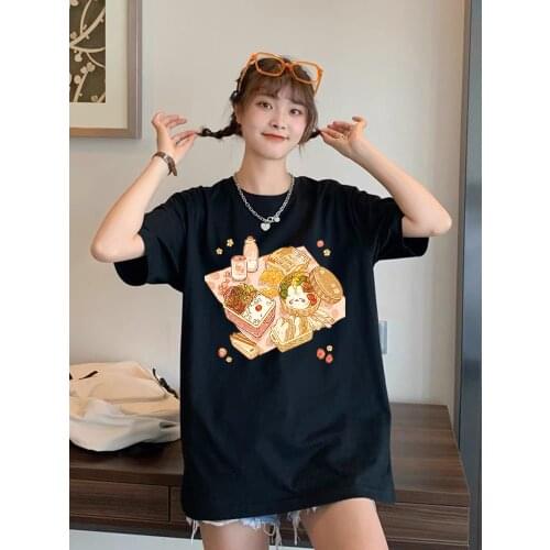 QWEEK Japanese Style Kawaii Anime Womens Summer T-shirts Cute Half Sleeve T-shirt with Print Alt Clothes for Teenagers