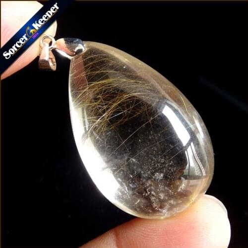 Rare Natural Quartz Gold Rutilated Garden Quartz Crystal Love Necklace Pendant natural minerals Fish Tank Beads OS406