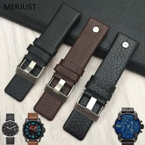Genuine Leather Watchband 22/24/26/28mm +Tool for DZ7313/7322/7257 Watch Band Wrist Strap Steel Buckle Bracelet Black Brown