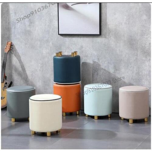 Light Luxury Round Stool Living Room Leather Pier Sofa Stool Household Makeup Stool Italian Coffee Table Stool